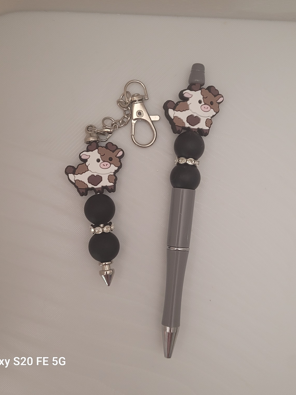 Handmade Brown Cow Charm Pen & Keychain Set